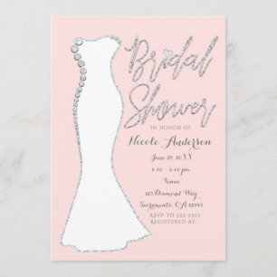 Diamond Bling Wedding Dress Pink Bridal Shower Invitation