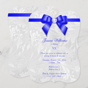 Diamond Blue Bow, Ribbon & Damask Birthday Party Invitation