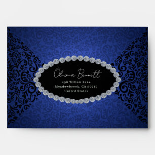 Diamond Blue Elegant Dark Damask Pattern Envelope