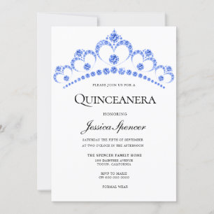 Diamond Blue Glitter Tiara Quinceanera Invite