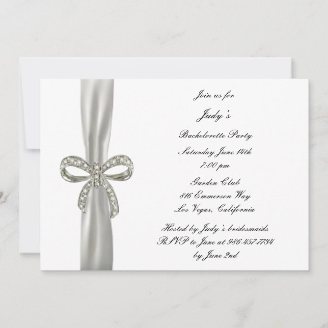 Diamond Bow Bachelorette Party Invitation (Front)