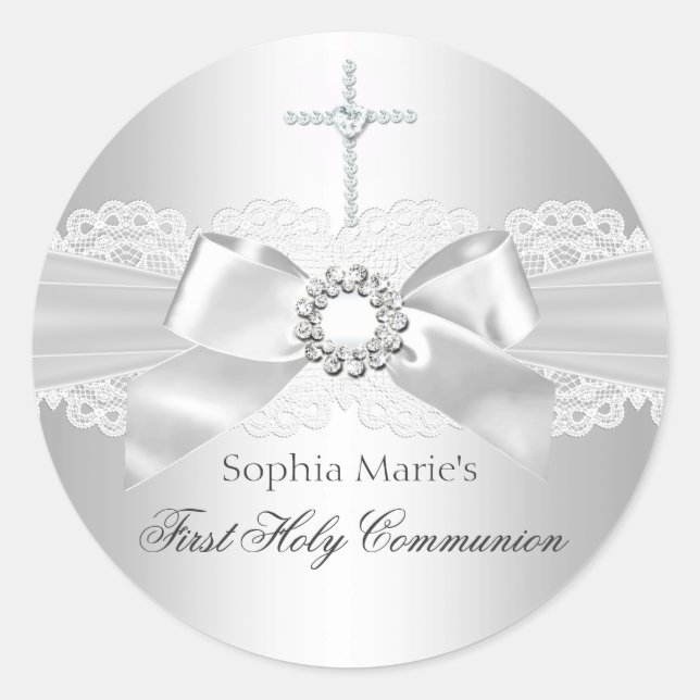 Diamond Bow & Cross First Holy Communion Sticker (Front)