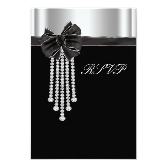 Diamond Bow Silver Black Party Template Card