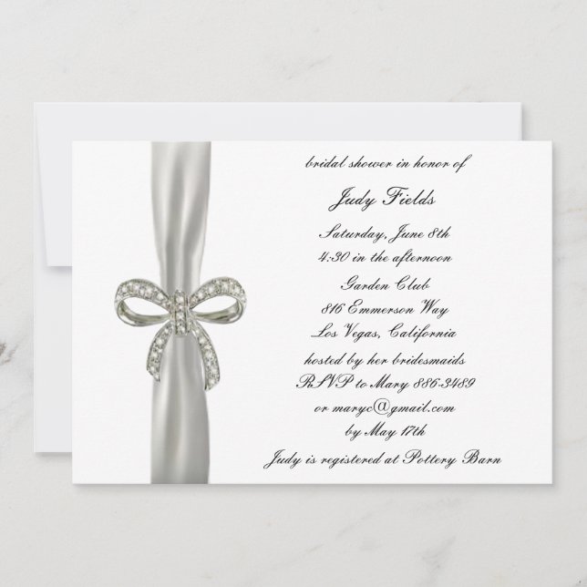 Diamond Bow Wedding Bridal Shower Invitation (Front)