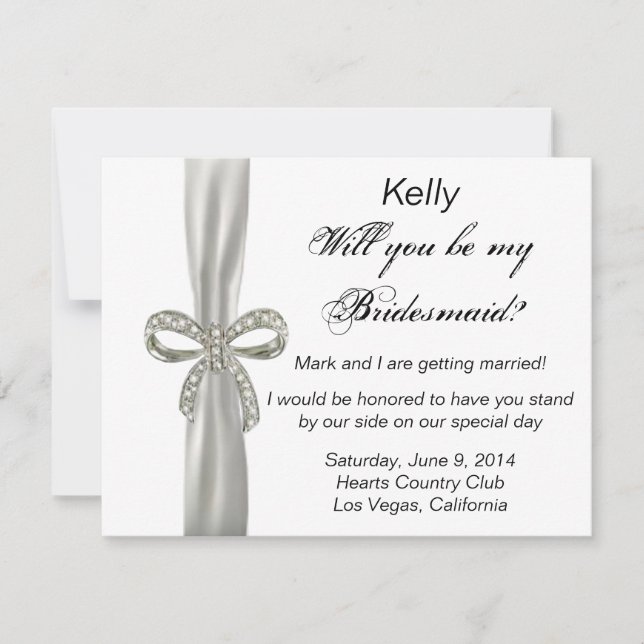 Diamond Bow Wedding Bridesmaid Card (Front)