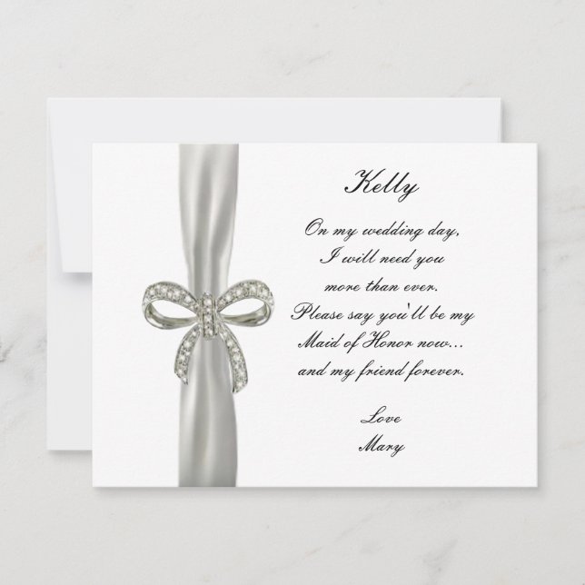 Diamond Bow Wedding Maid Of Honour Card (Front)