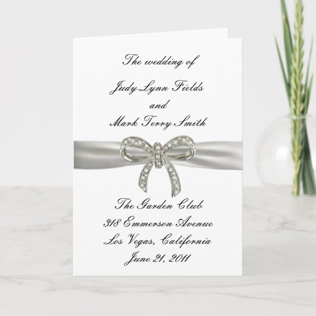 Diamond Bow Wedding Program Card (Front)