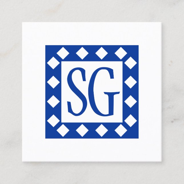 Diamond Box - Initials - Navy Blue Square Business Card (Front)