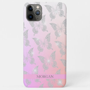 Diamond Butterfly Pattern, DIY Name, Ombre Colours iPhone 11 Pro Max Case