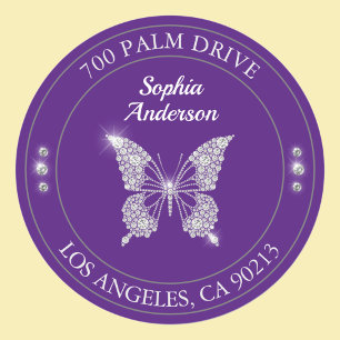 Diamond Butterfly, Royal Purple Return Address Classic Round Sticker