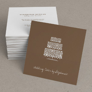 Diamond cake on dark brown wedding cake decorator square business card