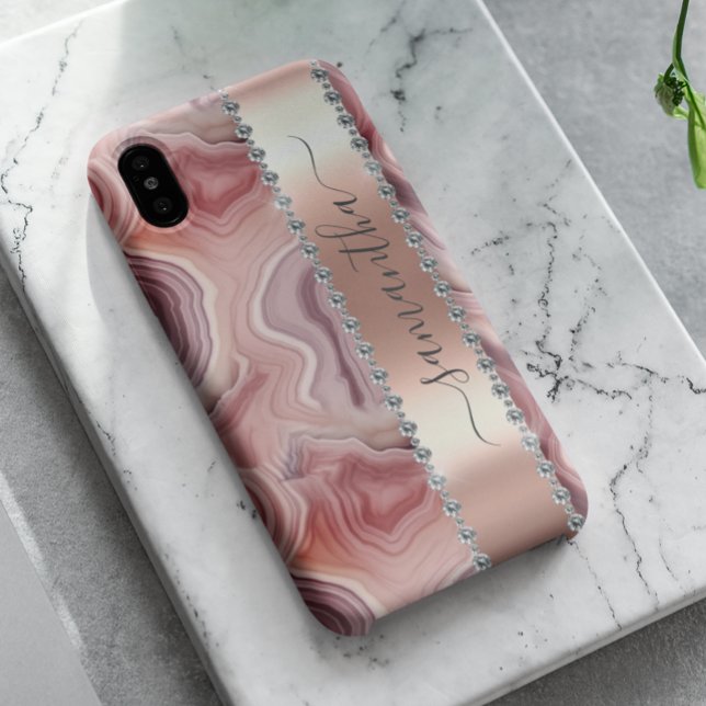 Diamond Calligraphy Name Rose Gold Agate Case-Mate iPhone Case (Creator Uploaded)