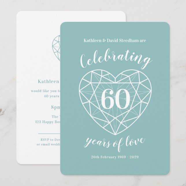 Diamond celebrating 60 years of love party invites (Front/Back)