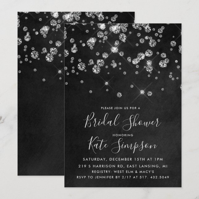 Diamond Chalkboard Bridal Shower Invitation (Front/Back)