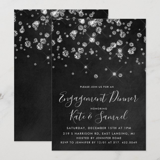 Diamond Chalkboard Engagement Party Invitation (Front/Back)