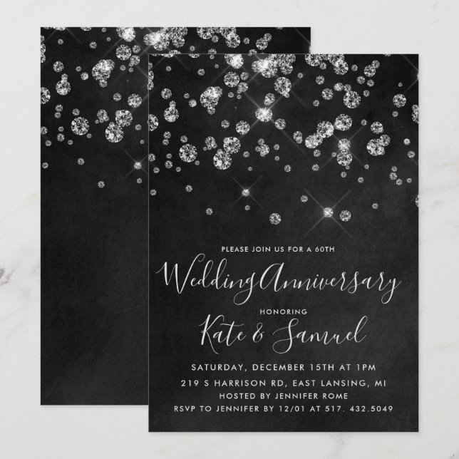 Diamond Chalkboard Wedding Anniversary Invitation (Front/Back)