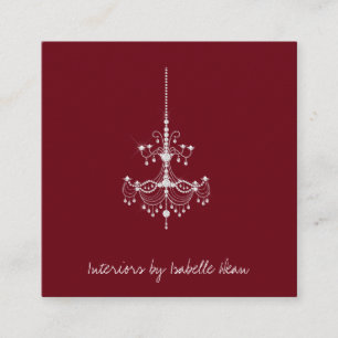 Diamond chandelier on burgundy designer square business card