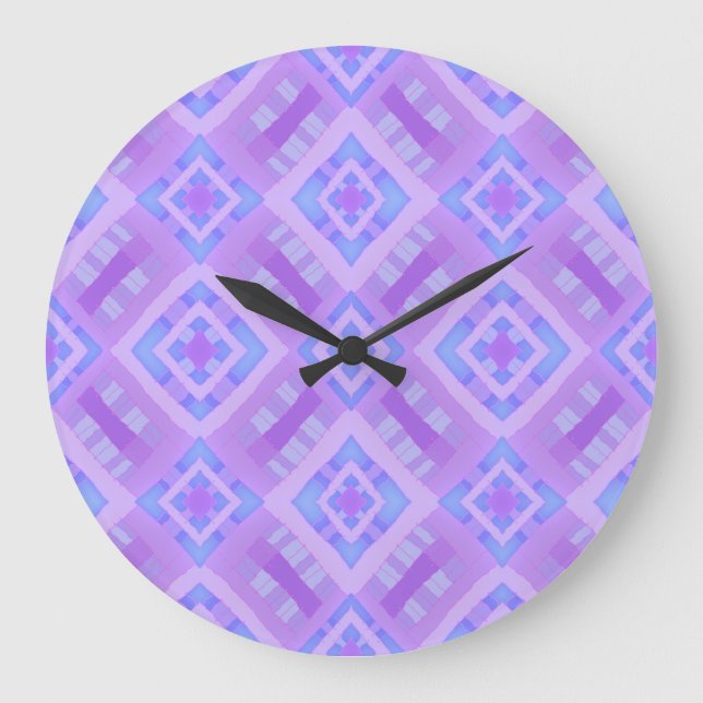 Diamond Check Patchwork - Lilac Blue 1 Large Clock (Front)