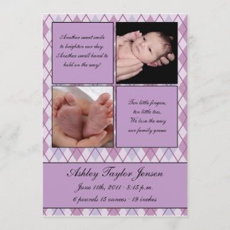 Diamond chequered birth announcement