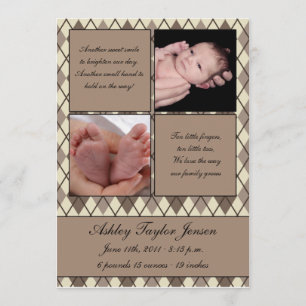 Diamond chequered birth announcement