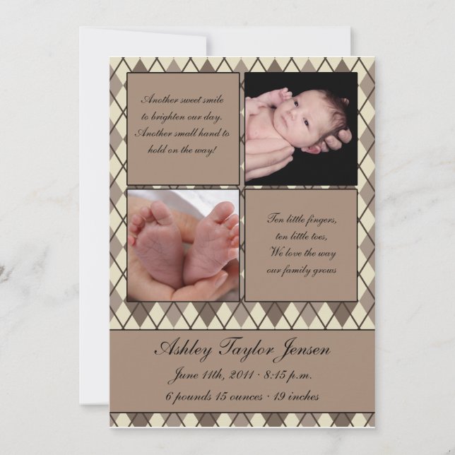 Diamond chequered birth announcement (Front)