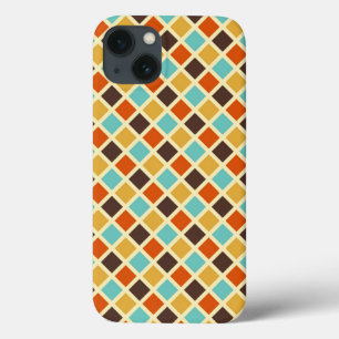 Diamond Chequered Blue Yellow Red Retro Colours iPhone 13 Case