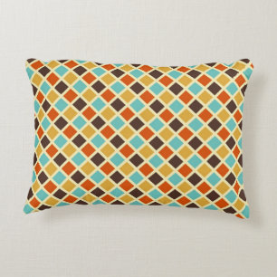 Diamond Chequered Blue Yellow Red Retro Colours Decorative Cushion