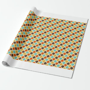 Diamond Chequered Blue Yellow Red Retro Colours Wrapping Paper