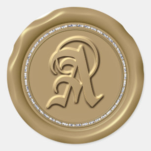 *~* Diamond Circle GOLD Wax Seal Monogram Stickers