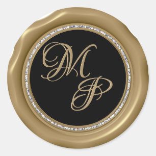 *~* Diamond Circle GOLD Wax Seal Wedding Stickers