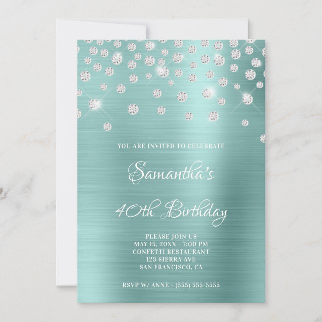 Diamond Confetti Pale Turquoise Satin Foil Ombre Invitation (Front)