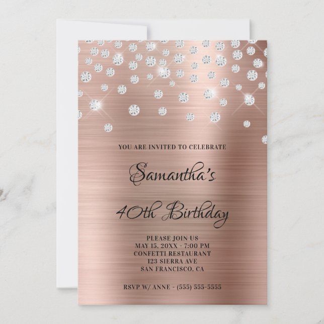 Diamond Confetti Rose Gold Satin Foil Ombre Invitation (Front)