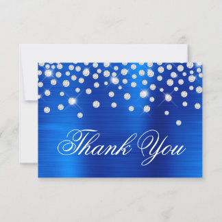 Diamond Confetti Royal Blue Satin Ombre Foil Thank You Card