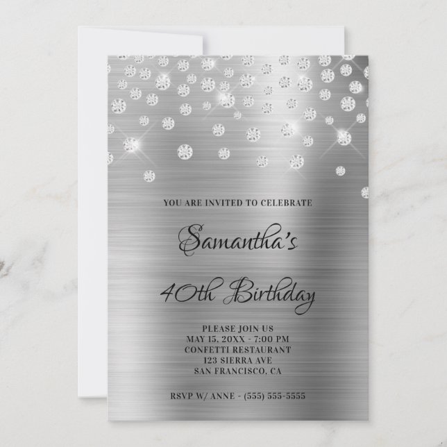 Diamond Confetti Silver Satin Foil Ombre Invitation (Front)