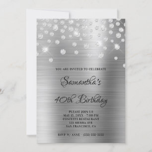 Diamond Confetti Silver Satin Foil Ombre Invitation