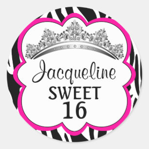 Diamond Crown Zebra Pink Classic Round Sticker