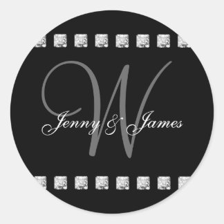 Diamond Crystal Monogram W Wedding Stickers Black