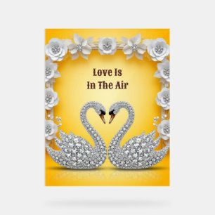 Diamond Crystal Swans Romantic Warm Scene Acrylic Sign