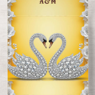 Diamond Crystal Swans Romantic Warm Scene All In One Invitation