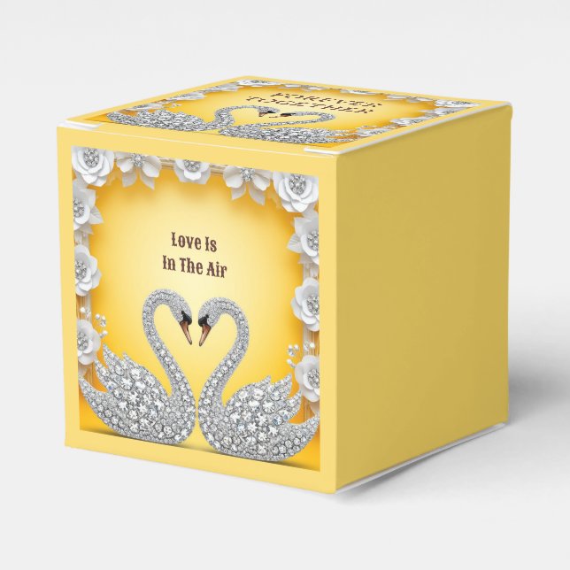 Diamond Crystal Swans Romantic Warm Scene Favour Box (Front Side)