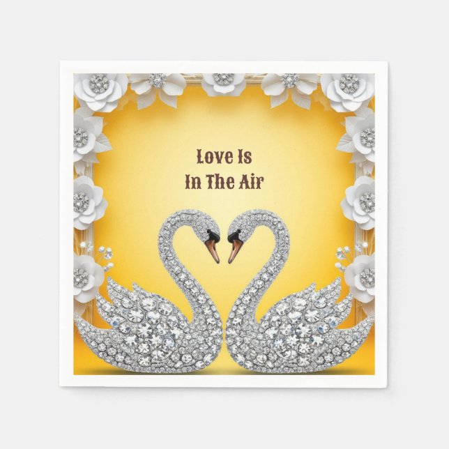 Diamond Crystal Swans Romantic Warm Scene Napkin (Front)
