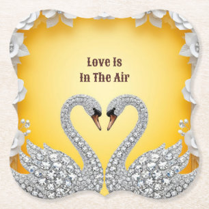 Diamond Crystal Swans Romantic Warm Scene Paper Coaster