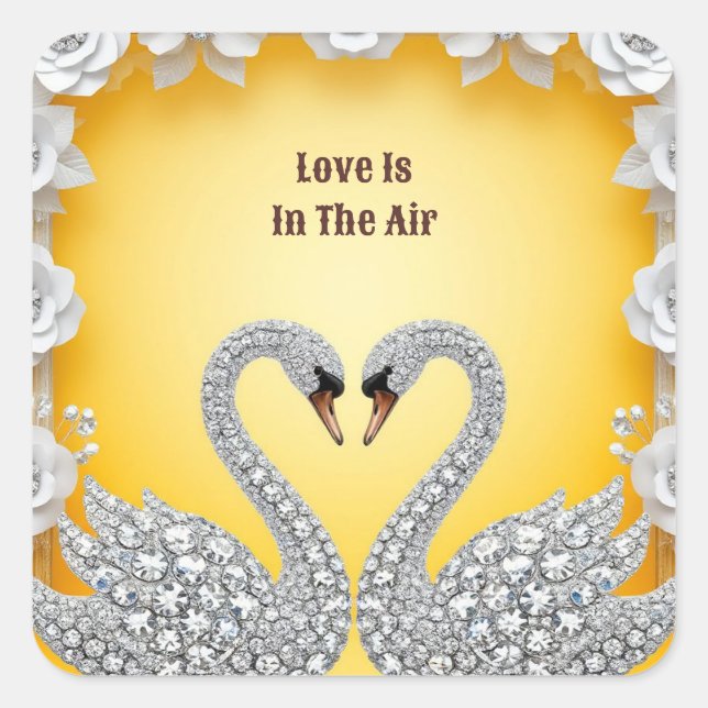 Diamond Crystal Swans Romantic Warm Scene Square Sticker (Front)