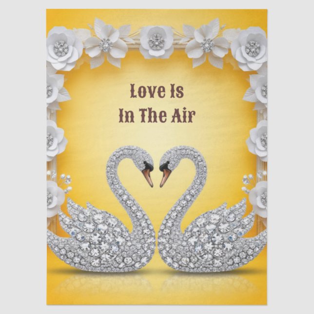 Diamond Crystal Swans Romantic Warm Scene Tissue Paper (Front)