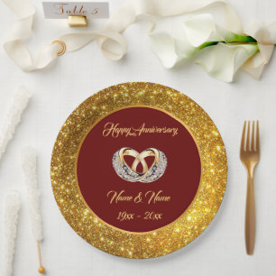 Diamond Customise  Wedding Rings Gold Anniversary Paper Plate