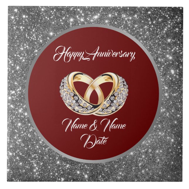 Diamond Customise Wedding Rings Silver Anniversary Tile (Front)