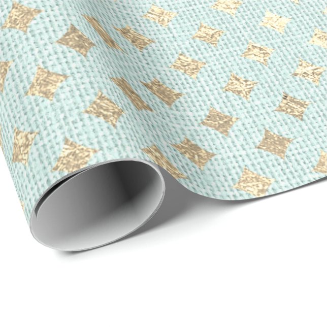 Diamond Cut Foxier Gold Mint Green Pastel Linen Wrapping Paper (Roll Corner)