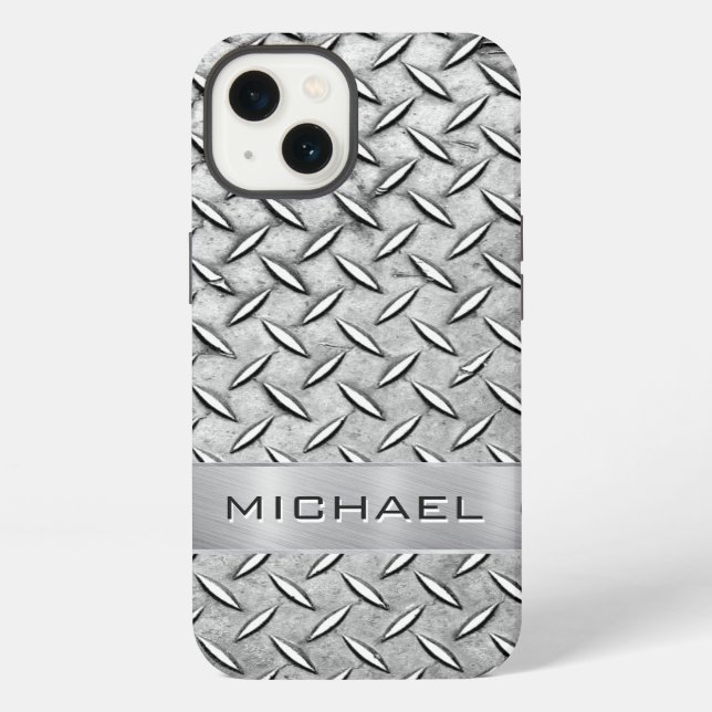 Diamond Cut Pattern Metal Plate iPhone Case (Back)