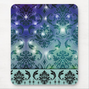 Diamond Damask, FAIRY LIGHTS in Blue and Teal Mouse Mat