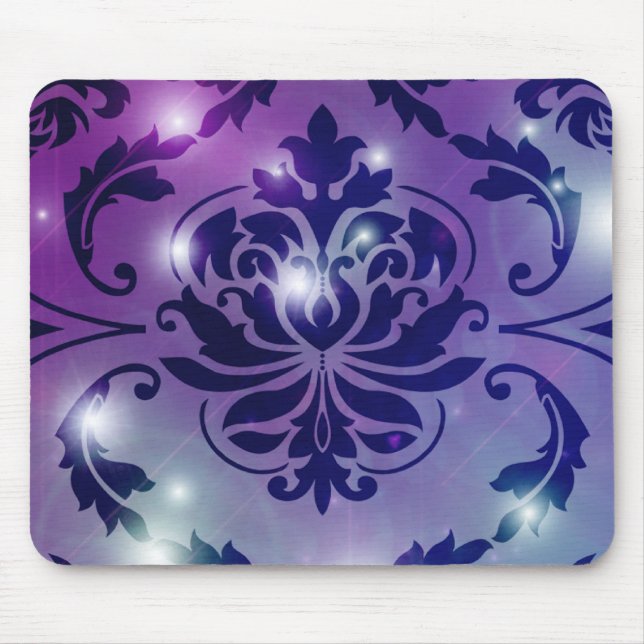 Diamond Damask, FAIRY LIGHTS in Plum & Blue Mouse Mat (Front)